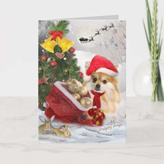 Pomeranian Christmas Snow Scene kaarten (Voorkant)