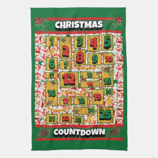 Pomeranian Countdown Kerstmis Adventkalender Hond Theedoek (Verticaal)