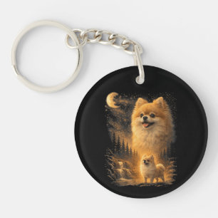 Pomeranian die naar de maan huilt – Vintage grappi Sleutelhanger