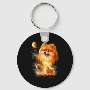 Pomeranian die naar de maan huilt vintage mystieke sleutelhanger