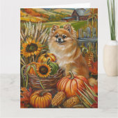 Pomeranian Dog Autumn Harvest Thanksgiving Kaart (Voorkant)