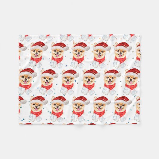 Pomeranian Dog Breed Christmas Stars Fleece Deken (Voorkant (Horizontaal))