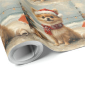 Pomeranian Dog Christmas Beach Cadeaupapier (Rol Hoek)