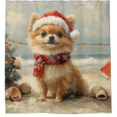 Pomeranian Dog Christmas  Beach Douchegordijn (Voorkant)