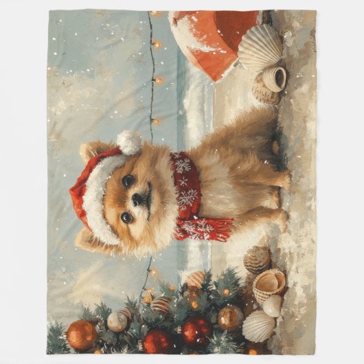 Pomeranian Dog Christmas  Beach Fleece Deken (Voorkant)