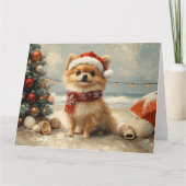 Pomeranian Dog Christmas  Beach Kaart (Voorkant)