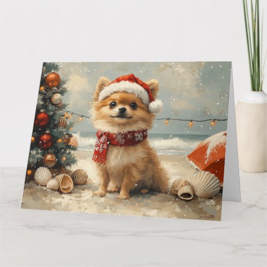 Pomeranian Dog Christmas  Beach Kaart (Voorkant)