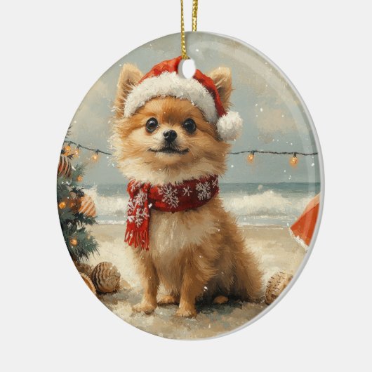 Pomeranian Dog Christmas  Beach Keramisch Ornament (Links)