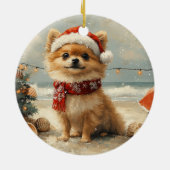 Pomeranian Dog Christmas  Beach Keramisch Ornament (Achterkant)