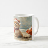 Pomeranian Dog Christmas Beach Koffiemok (Voorkant rechts)