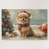 Pomeranian Dog Christmas Beach Legpuzzel (Horizontaal)