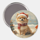 Pomeranian Dog Christmas  Beach Magneet (Voorkant / Achterkant)