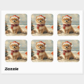 Pomeranian Dog Christmas  Beach Vierkante Sticker (Vel)