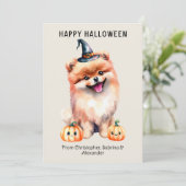 Pomeranian Dog Happy Halloween Feestdagenkaart (Staand voorkant)