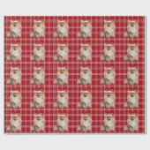 Pomeranian Dog Holiday Plaid Christmas Cadeaupapier (Vlak)
