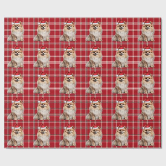 Pomeranian Dog Holiday Plaid Christmas Cadeaupapier (Vlak)