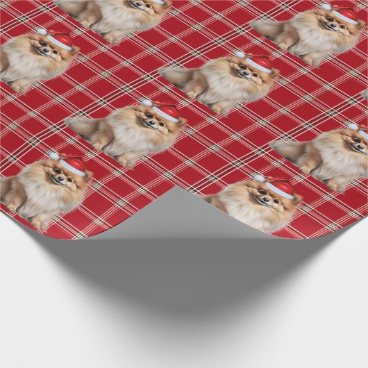 Pomeranian Dog Holiday Plaid Christmas Cadeaupapier (Hoek)