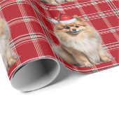 Pomeranian Dog Holiday Plaid Christmas Cadeaupapier (Rol Hoek)