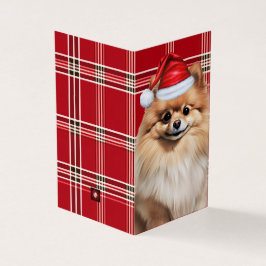 Pomeranian Dog Holiday Red Plaid Christmas Kaart