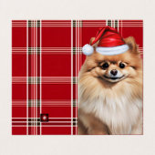 Pomeranian Dog Holiday Red Plaid Christmas Kaart (Buitenkant ongevouwen)