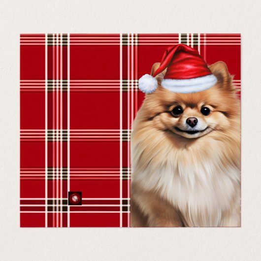 Pomeranian Dog Holiday Red Plaid Christmas Kaart (Buitenkant ongevouwen)