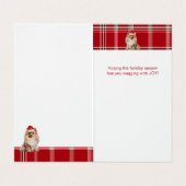 Pomeranian Dog Holiday Red Plaid Christmas Kaart (Binnenkant ongevouwen)