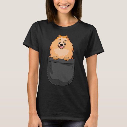Pomeranian Dog In Pocket Dog Cute T-shirt (Voorkant)