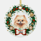 Pomeranian Dog Kersthond Cookie Wreath Keramisch Ornament (Voorkant)