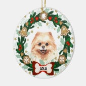 Pomeranian Dog Kersthond Cookie Wreath Keramisch Ornament (Links)