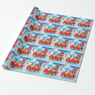 Pomeranian Dog Kerstlevering Vrachtwagen Snow Cadeaupapier
