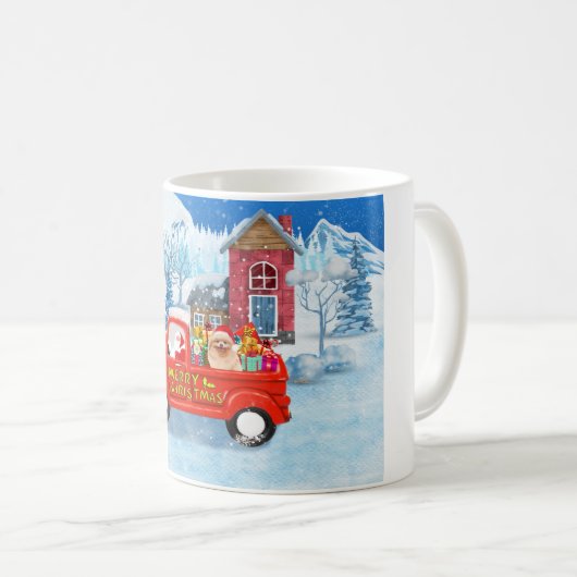 Pomeranian Dog Kerstlevering Vrachtwagen Snow Koffiemok (Voorkant rechts)
