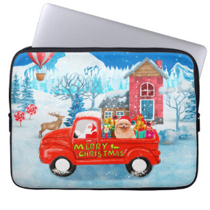 Pomeranian Dog Kerstlevering Vrachtwagen Snow Laptop Sleeve