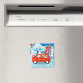 Pomeranian Dog Kerstlevering Vrachtwagen Snow Magneet (Insitu (Vaatwasser))