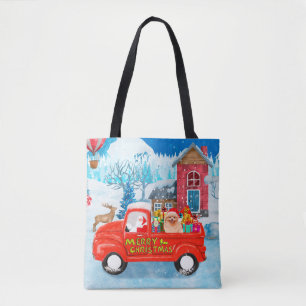 Pomeranian Dog Kerstlevering Vrachtwagen Snow Tote Bag