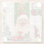 Pomeranian Dog Kerstmis Glazen Onderzetter (Achterkant)