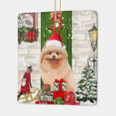Pomeranian Dog Kerstmis Keramisch Ornament (Links)