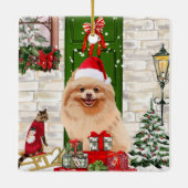 Pomeranian Dog Kerstmis Keramisch Ornament (Achterkant)