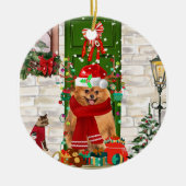 Pomeranian Dog Kerstmis Keramisch Ornament (Voorkant)