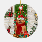 Pomeranian Dog Kerstmis Keramisch Ornament (Achterkant)