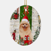 Pomeranian Dog Kerstmis Keramisch Ornament (Rechts)
