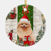 Pomeranian Dog Kerstmis Keramisch Ornament (Voorkant)