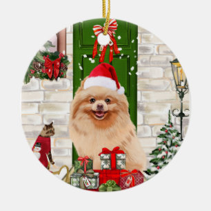 Pomeranian Dog Kerstmis Keramisch Ornament