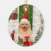 Pomeranian Dog Kerstmis Keramisch Ornament (Links)