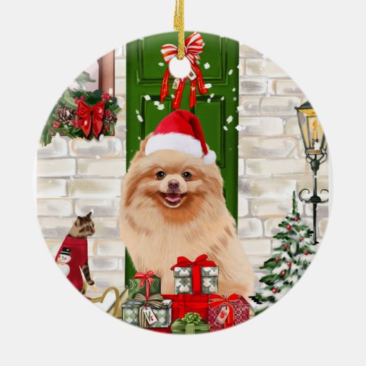 Pomeranian Dog Kerstmis Keramisch Ornament (Achterkant)