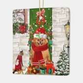 Pomeranian Dog Kerstmis Keramisch Ornament (Links)