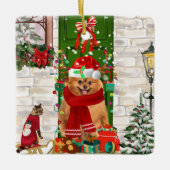 Pomeranian Dog Kerstmis Keramisch Ornament (Voorkant)
