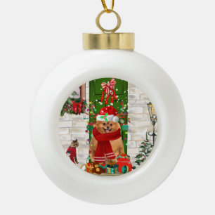 Pomeranian Dog Kerstmis Keramische Bal Ornament