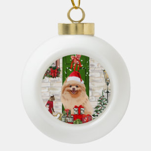 Pomeranian Dog Kerstmis Keramische Bal Ornament