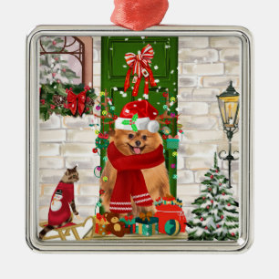 Pomeranian Dog Kerstmis Metalen Ornament