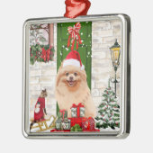 Pomeranian Dog Kerstmis Metalen Ornament (Links)